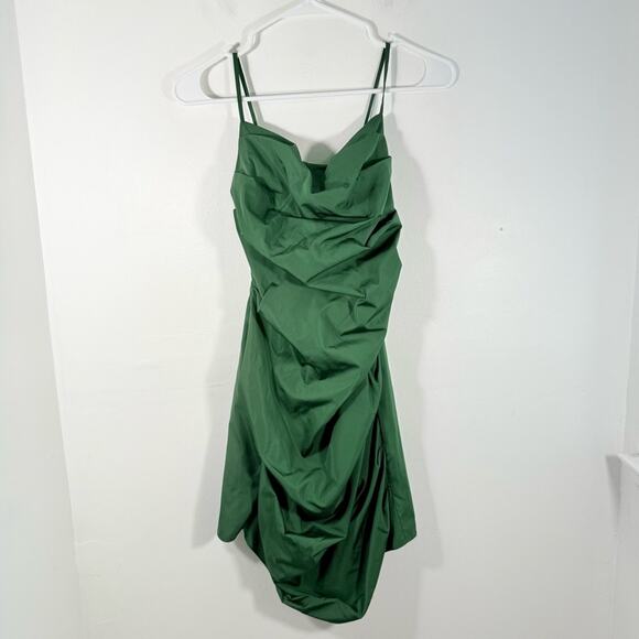 Amanda Uprichard Laconia Cypress Green Strappy Back Ruched Mini Dress Medium - Picture 2 of 10